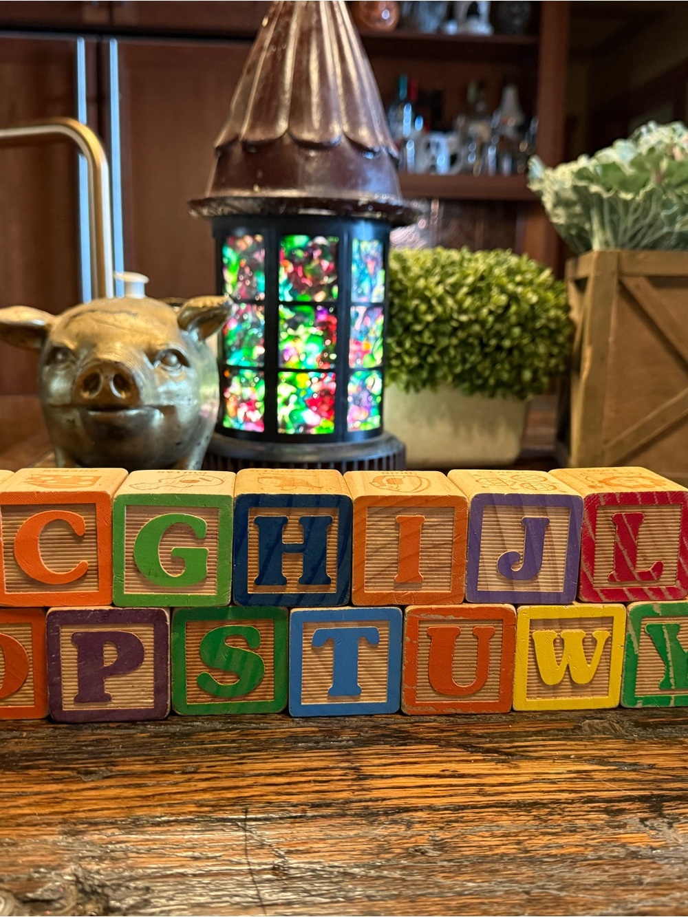 Crafters DIY Wooden Wood Alphabet Blocks Mixed Colors Letters Numbers Vintage